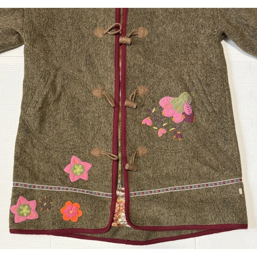 OILILY‎ - Women's Brown Wool Flower Embroidered Coat Jacket - Size 42 - Picture 12 of 13